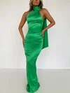 Green Satin Halter Ruched Maxi Dress PT02025682