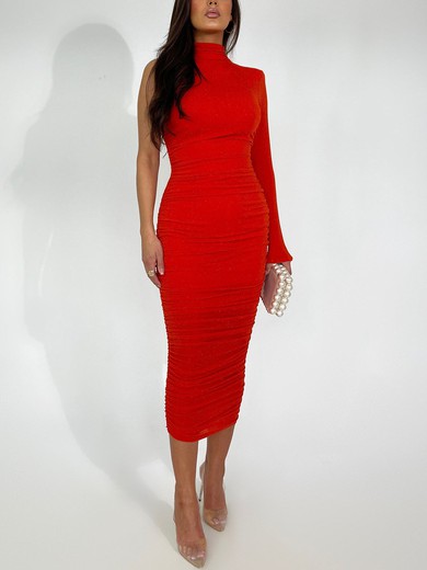 Red Long Sleeve High Neck Ruched Maxi Dress PT02025690
