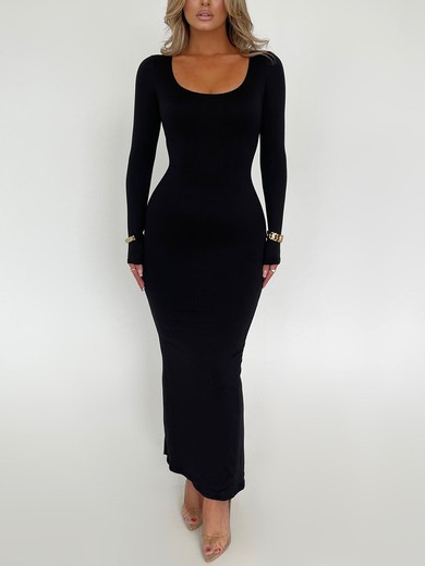 Black Long Sleeve Split Back Maxi Dress PT02025691
