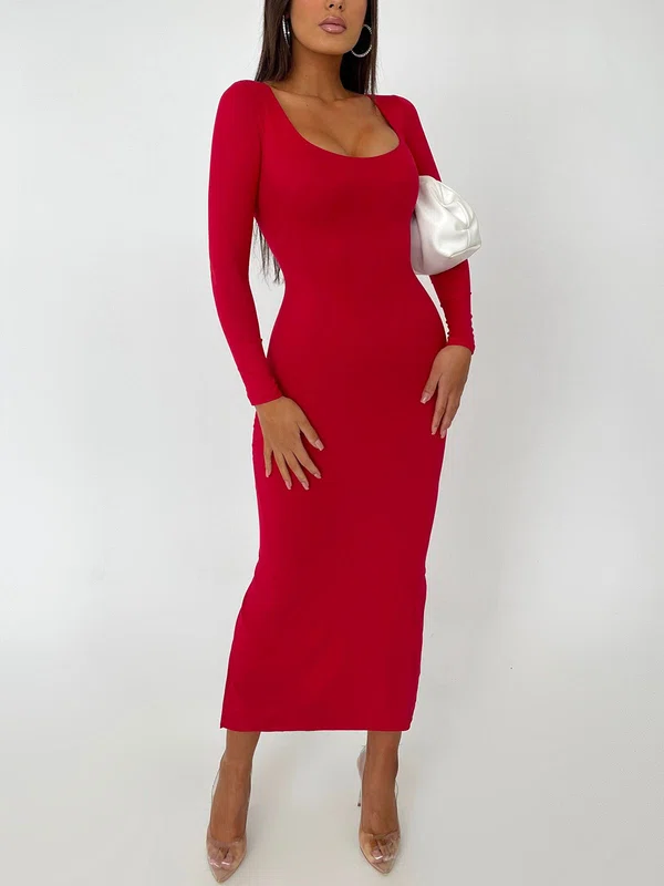 Burgundy Long Sleeve Split Back Maxi Dress PT02025692