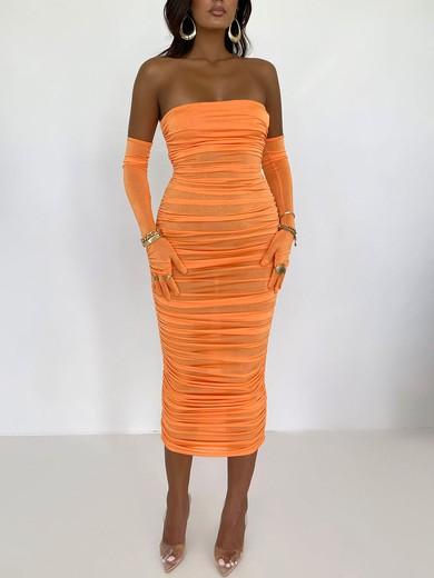 Orange Backless Ruched Midi Dress PT02025724