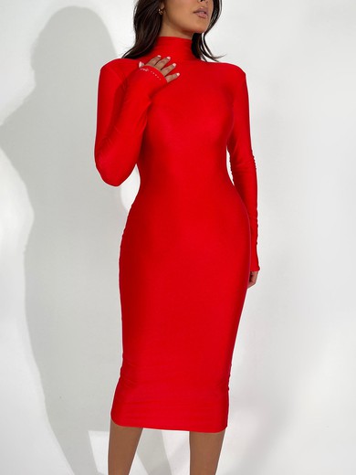 Red Long Sleeve High Neck Midi Dress PT02025730