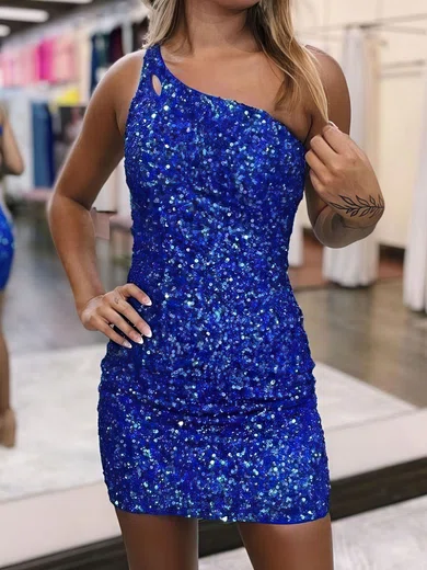 One Shoulder Sequin Cut Out Mini Dress #UKM020117495