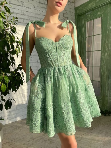 Green Lace Mini Dress #UKM020117507