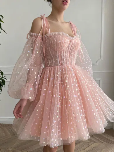 Puff Sleeve Ruched Tulle Midi Dress #UKM020117516