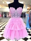 Pink Appliques Tiered Mini Dress #UKM020117523