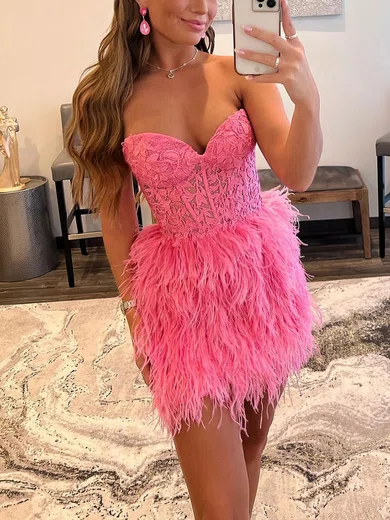 Pink Fuzzy Trim Bodycon Mini Dress #UKM020117547