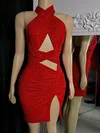 Red Halter Glitter Bodycon Mini Dress #UKM020117578