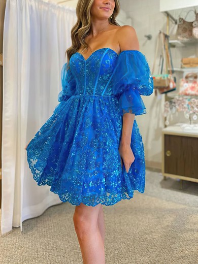 Sparkle Puff Sleeve Lace Mini Dress #UKM020117595