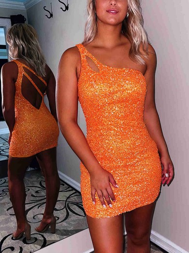 Orange One Shoulder Sequin Cut Out Mini Dress #UKM020117612
