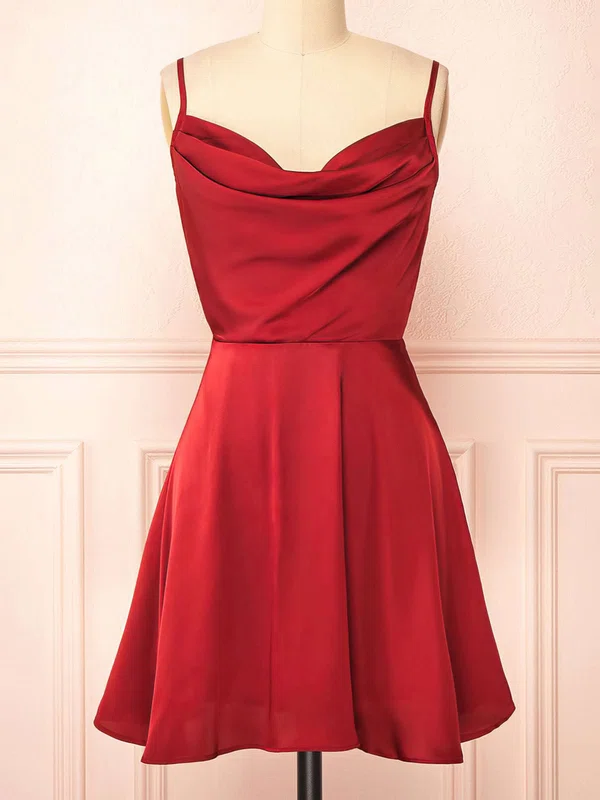 Red Cowl Neck Satin Mini Dress #UKM020117613