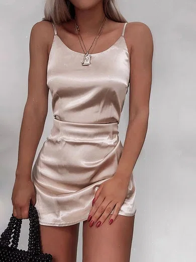 Petite Bodycon Satin Scoop Neck Mini Dress PT020117619