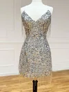 Silver Fringe Trim Sequin Bodycon Mini Dress #UKM020117691