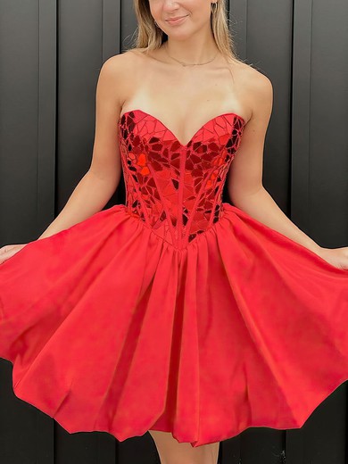 Red Sparkle Satin Mini Dress #UKM020117718