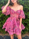 Floral Print Puff Sleeve Mini Dress #UKM020117723