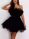 Black Strapless Ruched Mini Dress #UKM020117733