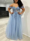 Ball Gown/Princess Off-the-shoulder Tulle Glitter Floor-length Prom Dresses With Sequins #UKM020117839
