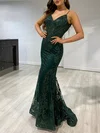 Trumpet/Mermaid V-neck Tulle Sweep Train Prom Dresses With Sequins #UKM020117808