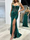 Mermaid Strapless Satin Corset Prom Dresses With Ruched #UKM020117814