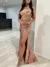 Trumpet/Mermaid V-neck Sequined Sweep Train Prom Dresses With Beading #UKM020117867