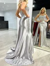 Trumpet/Mermaid Sweetheart Silk-like Satin Sweep Train Prom Dresses With Beading #UKM020117917