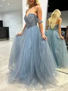 Ball Gown/Princess Off-the-shoulder Tulle Glitter Floor-length Prom Dresses With Sequins #UKM020117920