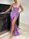 Trumpet/Mermaid Sweetheart Silk-like Satin Sweep Train Prom Dresses With Beading #UKM020117930