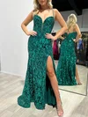 Trumpet/Mermaid V-neck Sequined Sweep Train Prom Dresses With Split Front #UKM020117933