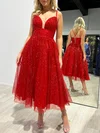 Ball Gown/Princess V-neck Glitter Ankle-length Prom Dresses With Pockets #UKM020117941