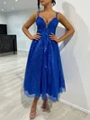 Ball Gown/Princess V-neck Glitter Ankle-length Prom Dresses With Pockets #UKM020117942