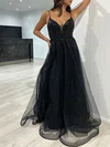 Ball Gown/Princess V-neck Tulle Glitter Floor-length Prom Dresses With Appliques Lace #UKM020117947
