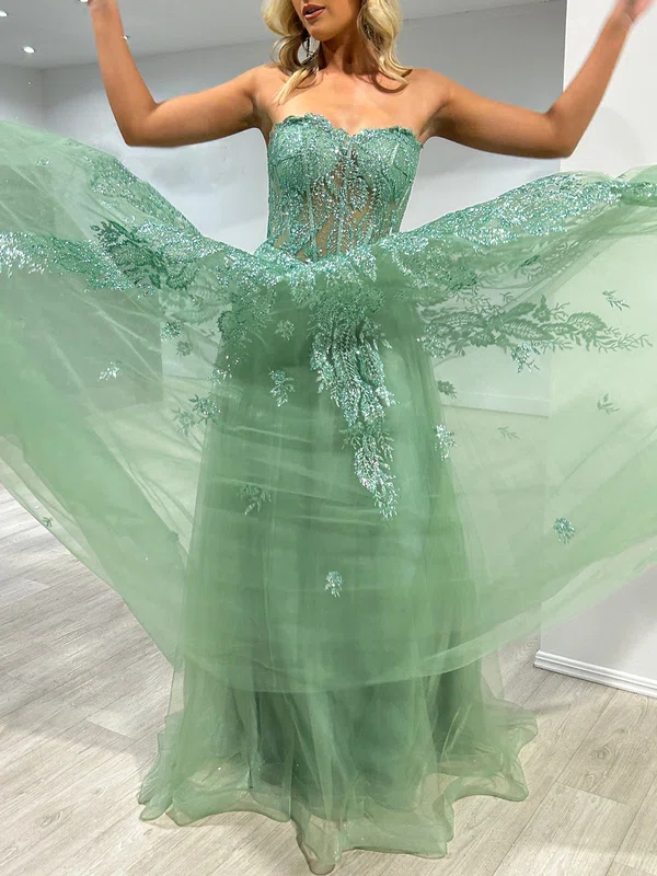 Ball Gown/Princess Sweetheart Tulle Floor-length Prom Dresses With Appliques Lace #UKM020117949
