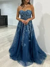 Ball Gown/Princess Sweetheart Tulle Floor-length Prom Dresses With Appliques Lace #UKM020117950
