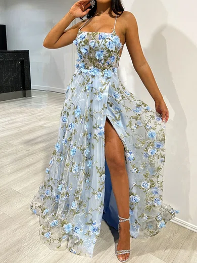 Ball Gown Square Neck Tulle Floral Prom Dresses #UKM020117953