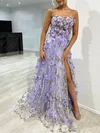 Ball Gown/Princess Square Neckline Organza Sweep Train Prom Dresses With Flower(s) #UKM020117954
