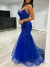 Trumpet/Mermaid V-neck Tulle Glitter Floor-length Prom Dresses With Flower(s) #UKM020117957