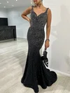 Trumpet/Mermaid V-neck Jersey Sweep Train Prom Dresses With Crystal Detailing #UKM020117958