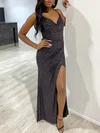 Sheath/Column Cowl Neck Shimmer Crepe Floor-length Prom Dresses With Ruched #UKM020117980