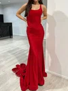 Mermaid Square Neck Jersey Prom Dresses With Ruched #UKM020117997