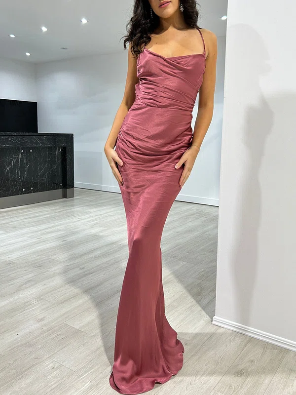 Sheath/Column Cowl Neck Silk-like Satin Floor-length Prom Dresses With Ruched #UKM020118016