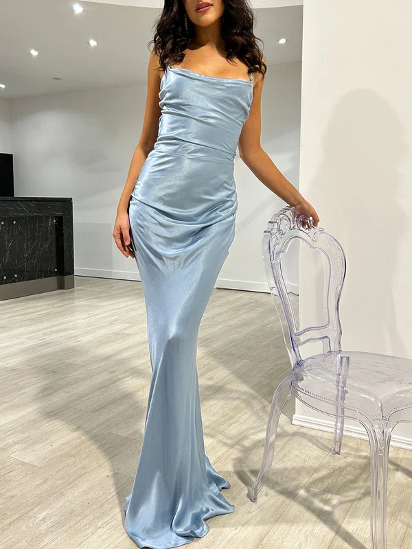 Sheath/Column Cowl Neck Silk-like Satin Floor-length Prom Dresses With Ruched #UKM020118018