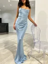 Sheath/Column Cowl Neck Silk-like Satin Floor-length Prom Dresses With Ruched #UKM020118018