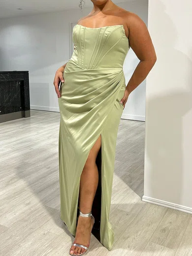 Sheath/Column Strapless Satin Corset Prom Dresses With Ruched #UKM020118022