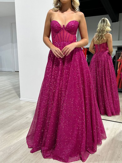 Ball Gown Strapless Tulle Prom Dresses With Ruched #UKM020118028