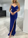 Sheath/Column V-neck Sequined Floor-length Prom Dresses With Ruched #UKM020118042
