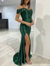 Trumpet/Mermaid Off-the-shoulder Silk-like Satin Sweep Train Prom Dresses With Ruched #UKM020118086