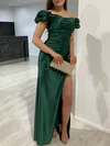 Sheath/Column Off-the-shoulder Silk-like Satin Floor-length Prom Dresses With Ruched #UKM020118100