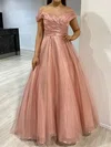 Ball Gown Off-the-shoulder Tulle Prom Dresses With Ruched #UKM020118114