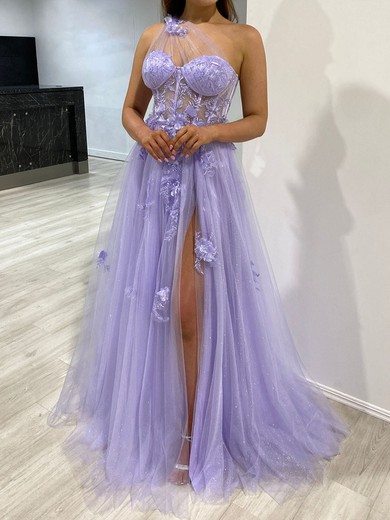 Ball Gown One Shoulder Tulle Prom Dresses With Appliques #UKM020118115