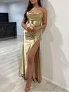 Sheath/Column Cowl Neck Silk-like Satin Floor-length Prom Dresses With Ruched #UKM020118120